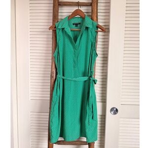 Banana Republic Green Geometric Sleeveless Belted Shirt Dress Size 8